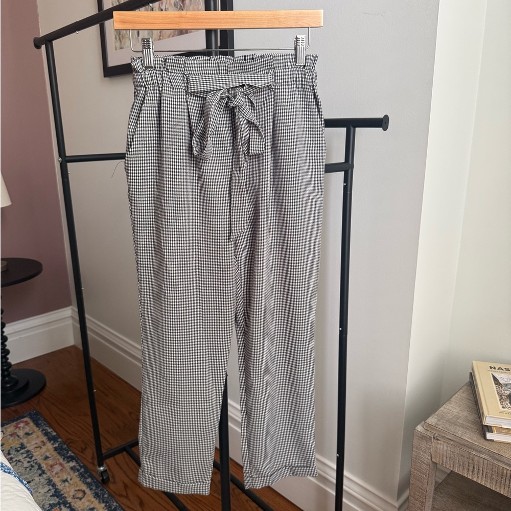Sienna Sky Black & White Houndstooth Tie-Waist Straight Leg Pants